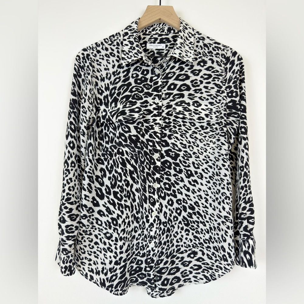 Equipment Femme Silk Leopard Print Button Up Shirt